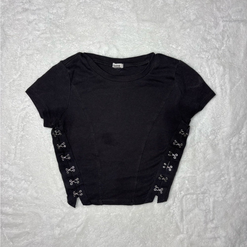 Garage Black Crop Top with Eyelet Accents